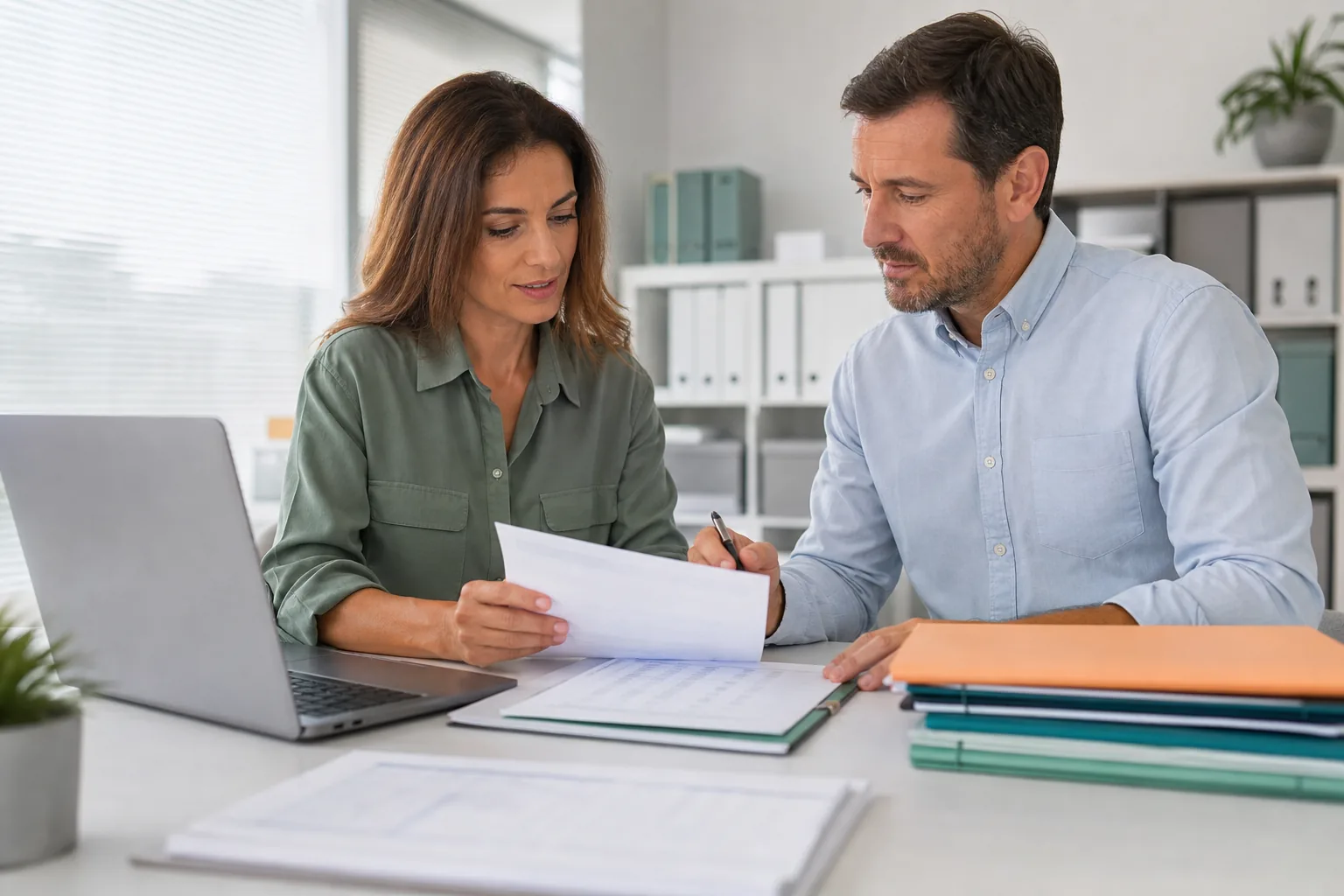 Profesionales gestionando documentación laboral en una oficina