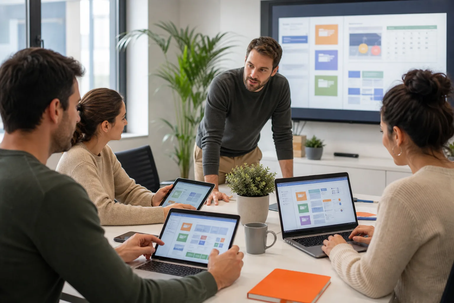 Equipo aprendiendo entornos profesionales de productividad digital