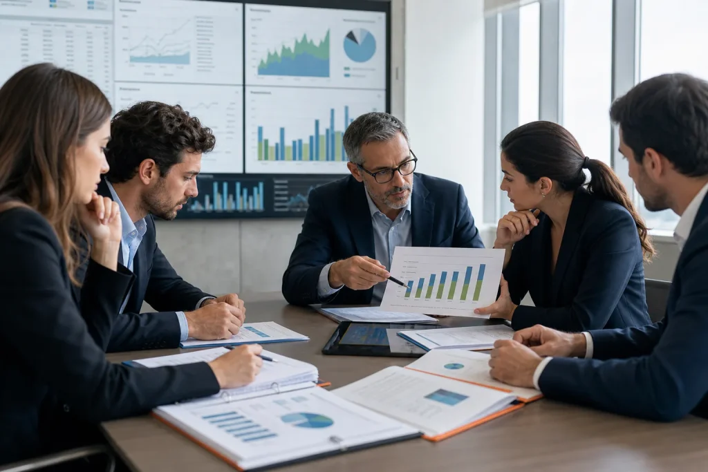 Profesionales analizando riesgos financieros y normativa bancaria