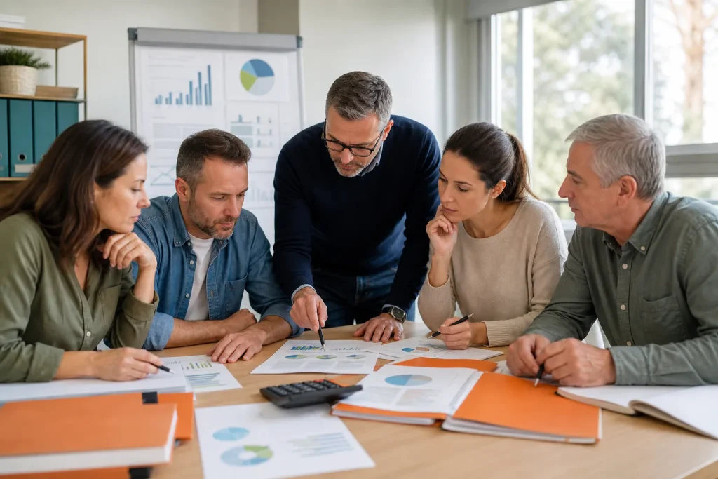 Gestores cooperativos revisando planificación fiscal avanzada
