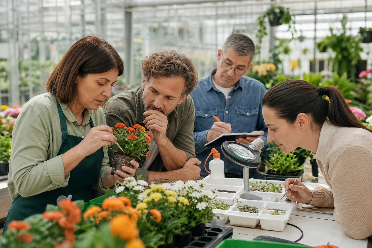 Escena profesional de agraria para Lucha integrada en el cultivo de flores y ornamentales