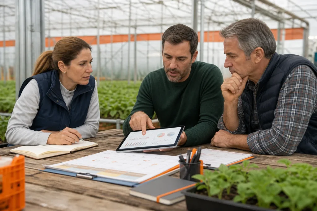Escena profesional de agraria para Gestión agraria de invernaderos: de agricultor a empresario