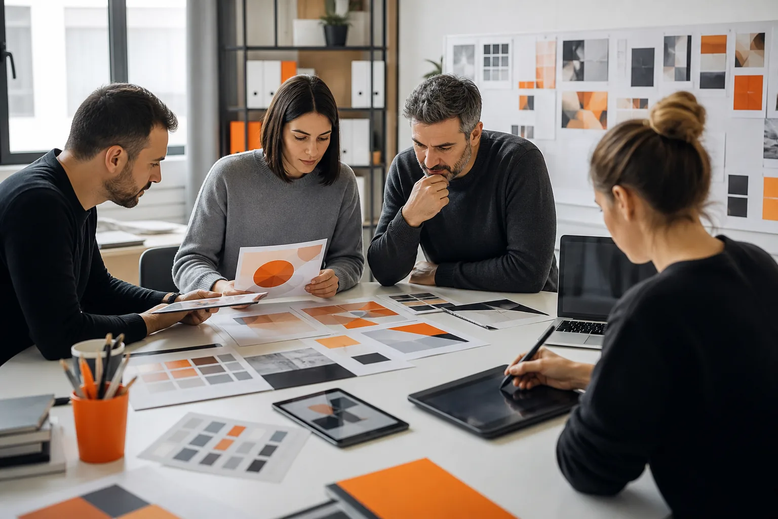 Escena profesional de artes gráficas para Fundamentos del diseño gráfico en el sector de publicidad