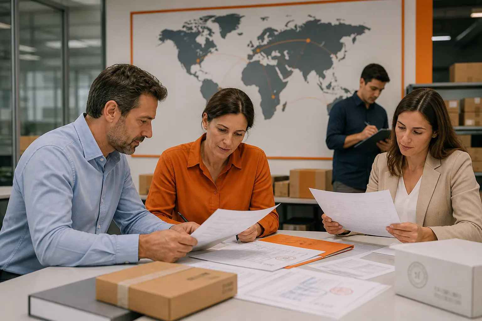 Escena profesional de comercio y marketing para Comercio exterior. normativa internacional y aduanas