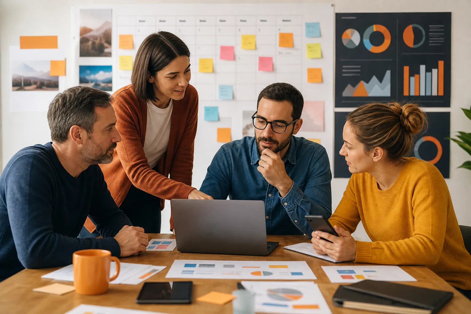 Escena profesional de comercio y marketing para Comunicación digital y gestión de comunidades virtuales en el sector de la publicidad