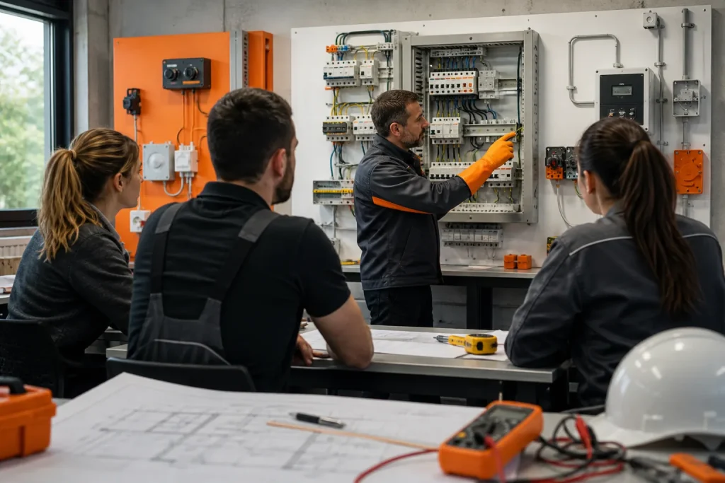 Escena profesional de electricidad y electrónica para Electricidad básica para proyectos de electrificación de edificios
