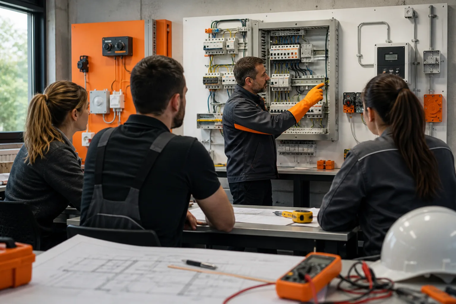 Escena profesional de electricidad y electrónica para Electricidad básica para proyectos de electrificación de edificios