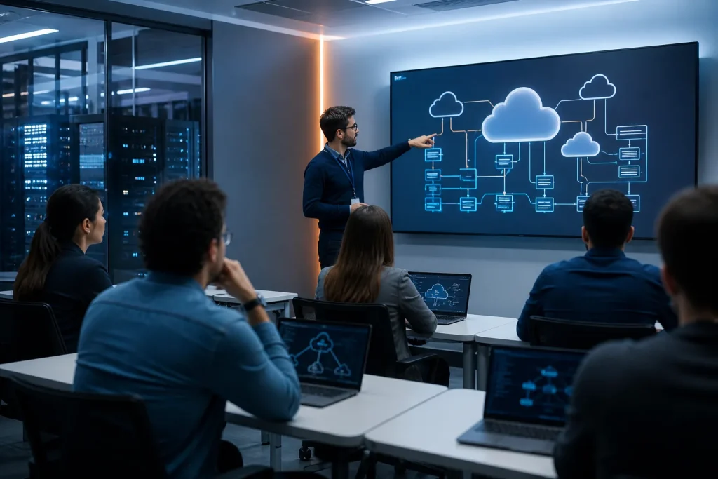 Escena profesional de informática y comunicaciones para Microsoft azure