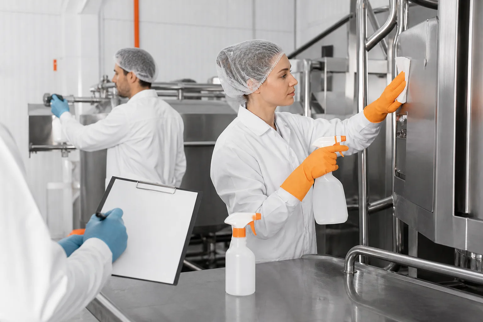 Escena profesional de industrias alimentarias para Limpieza y desinfección en la industria alimentaria