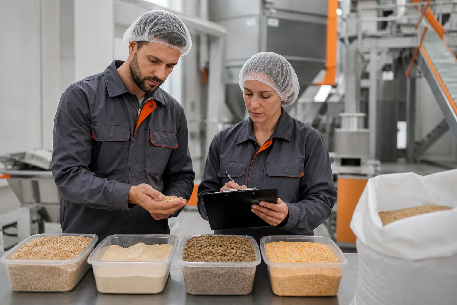 Escena profesional de industrias alimentarias para Producción de piensos.