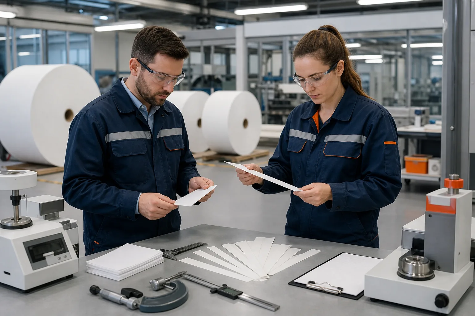 Escena profesional de química para Ensayos de control de calidad en la industria del papel