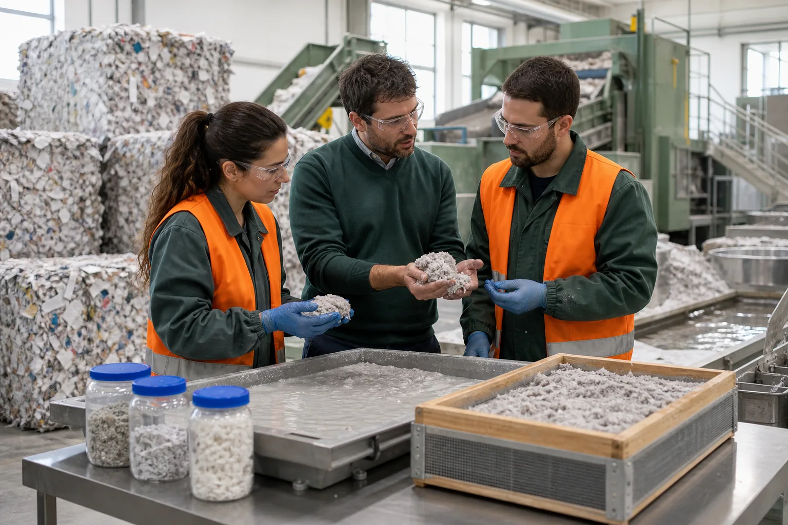 Escena profesional de química para Recuperación del papel y su utilización para obtener pastas recicladas