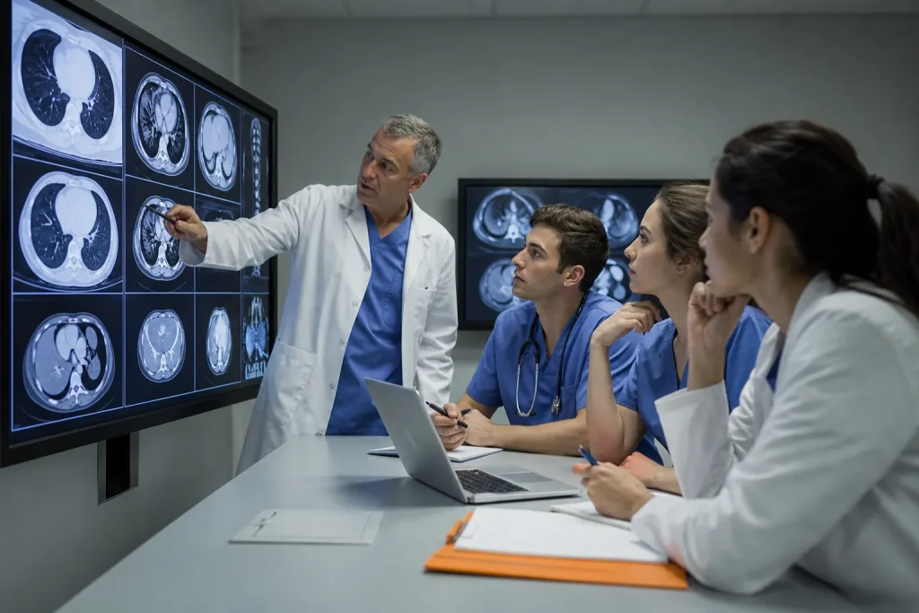 Escena profesional de sanidad para Interpretación de pruebas diagnósticas