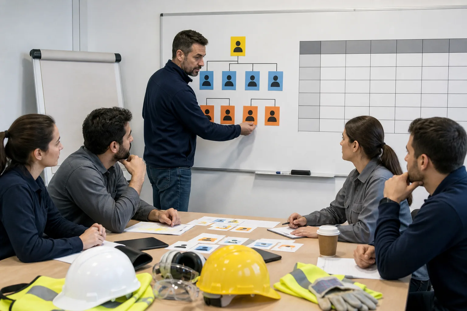 Escena profesional de seguridad y medioambiente para Roles, responsabilidades y autoridad en la prevención de riesgos laborales